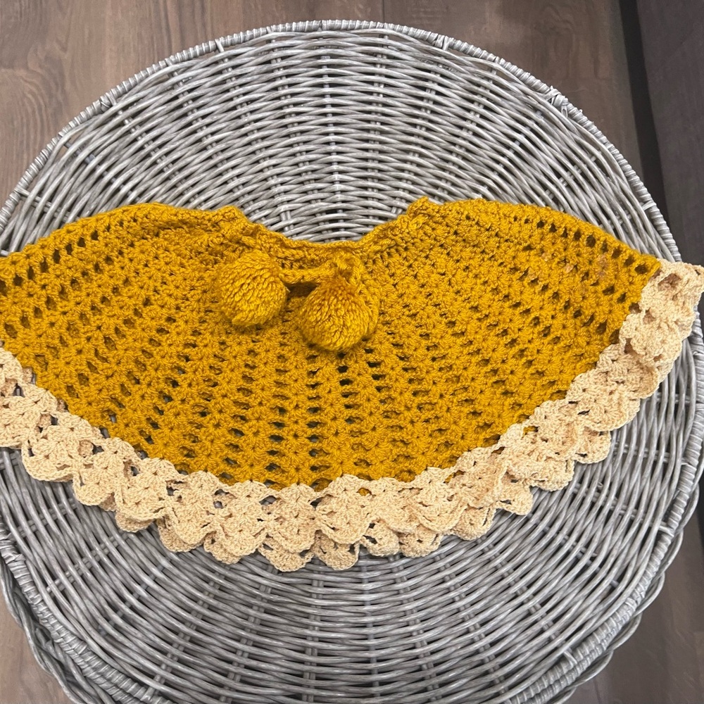 Handmade Mustard Yellow Crochet Cape